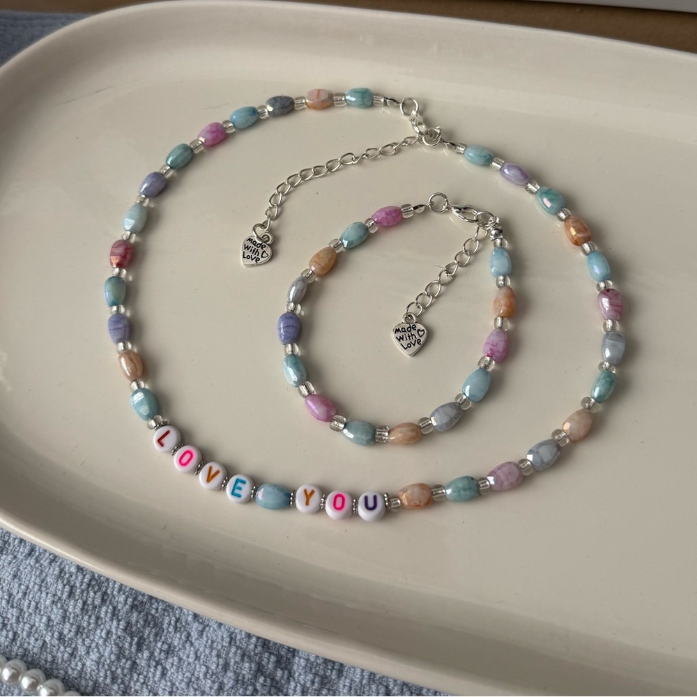 Pink and Blue Beaded Necklace - Picture 6 of 7